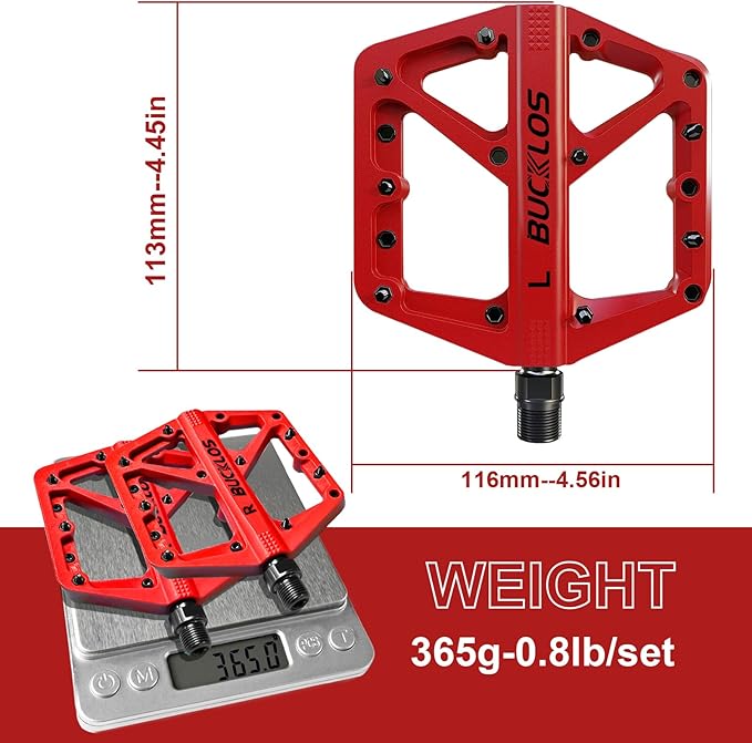 BUCKLOS Mountain Bike Pedals MTB Pedals Flat, Adult Bicycle Road Bike Large Platform Nylon Non-Slip Pedal for Gravel Bike/Hybrid Bike 9/16"