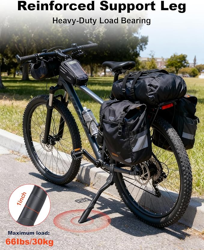 YBLNTEK Bike Kickstand Adjustable Height, Bicycle Kickstand Reinforced Aluminum Alloy Rear Bike Kick Stand for 24" 26'' 27.5'' 28" 29 inches Adults Mountain Road Bikes, Non-Slip Sole