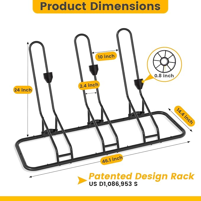Bike Stand for 3 Bikes, Anti-Collision Design Protects Disc Brake & Derailleur, Waterproof Bike Rack Indoor/Outdoor/Garage Use, Fits Road/Kids/MTB Bicycles with 12"-29" Tires