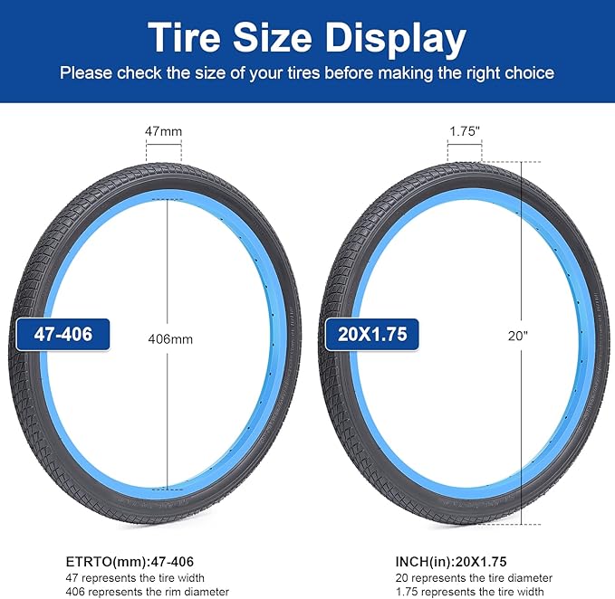 20x1.75 (47-406) Bike Tire 20 inch Bicycle tire Suitable for 20X1.75 20 x 1.75 City/Road/Commuter Folding Replacement Bike Tire (Single)