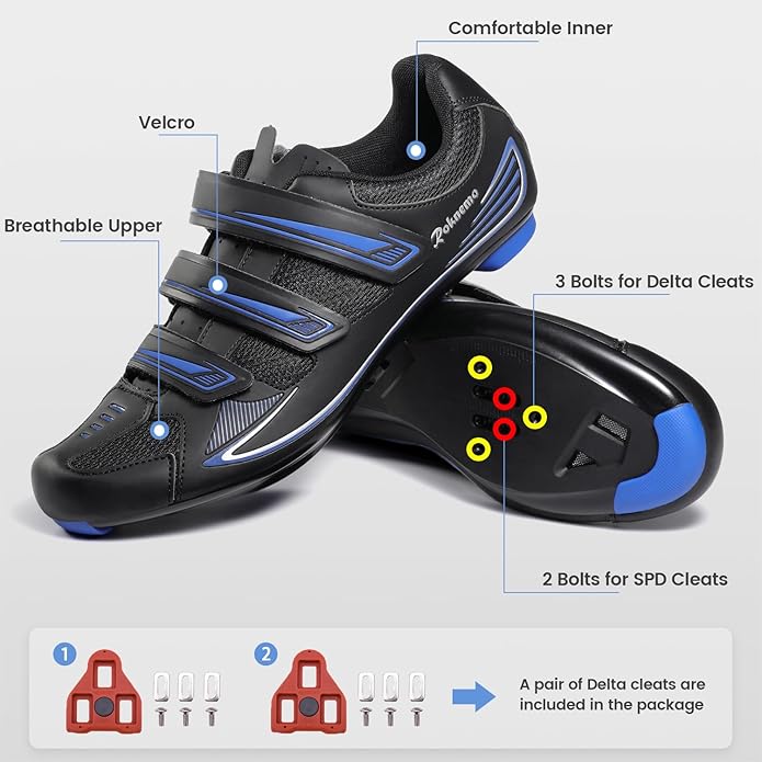Men's Cycling Shoes – 2 & 3 Bolt Look Delta Cleat Spin Bike Shoes - Compatible with SPD Clips – Perfect for Indoor & Outdoor Road Cycling