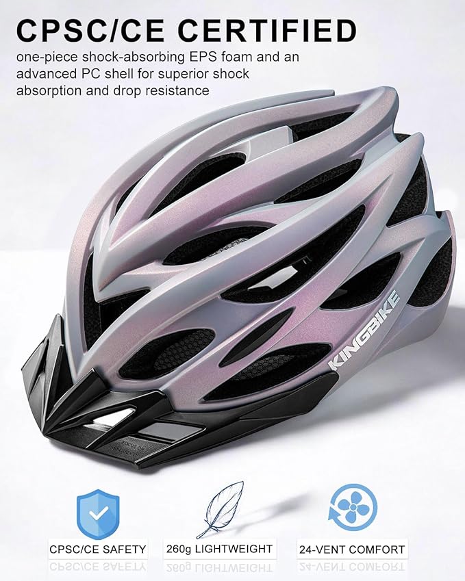 KINGBIKE Bike Helmet for Adult Men Women Youth Road Commute Mountain Cycling Helmets with USB Rechargeable Light Replaceable Padding and Visors Lightweight 20.4-23.6in