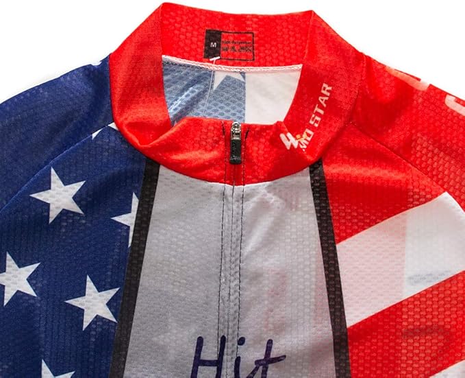 Cycling Jersey Short Sleeve USA Style Bike Tops with Pocket Reflective Stripe
