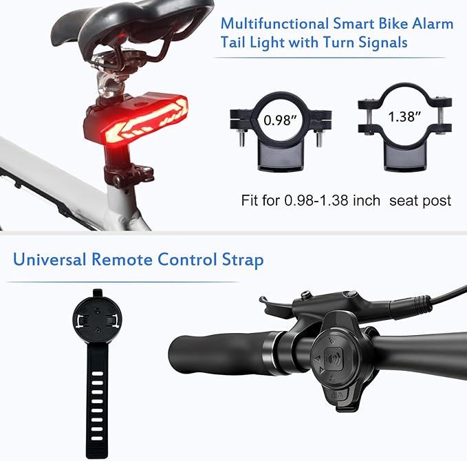 NineLeaf Bike Turn Signals, Turn Signal Kit for Ebike, Bike Turn Signals Front and Rear Auto On/Off Electric Bell Automatic Brake Light Remote Control Rear Light USB Rechargeable IP65 Waterproof