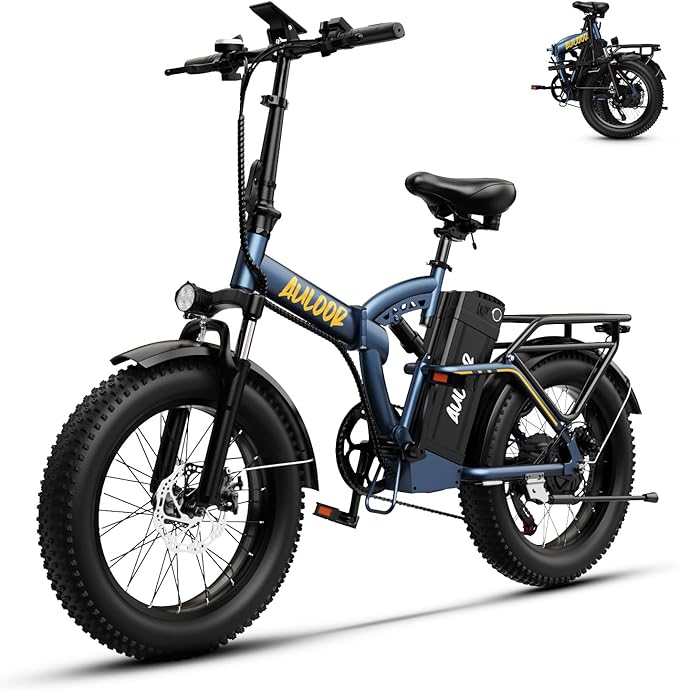 1000W Folding Electric Bike,48V 20AH Removable Battery E Bike,30+MPH,80 Miles Max Range Electric Bike for Adults,20" Fat Tire Foldable ebike,Adult Electric Bicycle for Commute Beach Snow