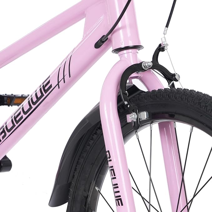 Kids Mountain Bike 20/24 Inch for Boys & Girls Ages 7–15, Youth Bicycle with Dual V-Brakes, 180° Rotating Handlebar, Lock, Mudguards, Kickstand, Adjustable Seat (Pink, 20 Inch)