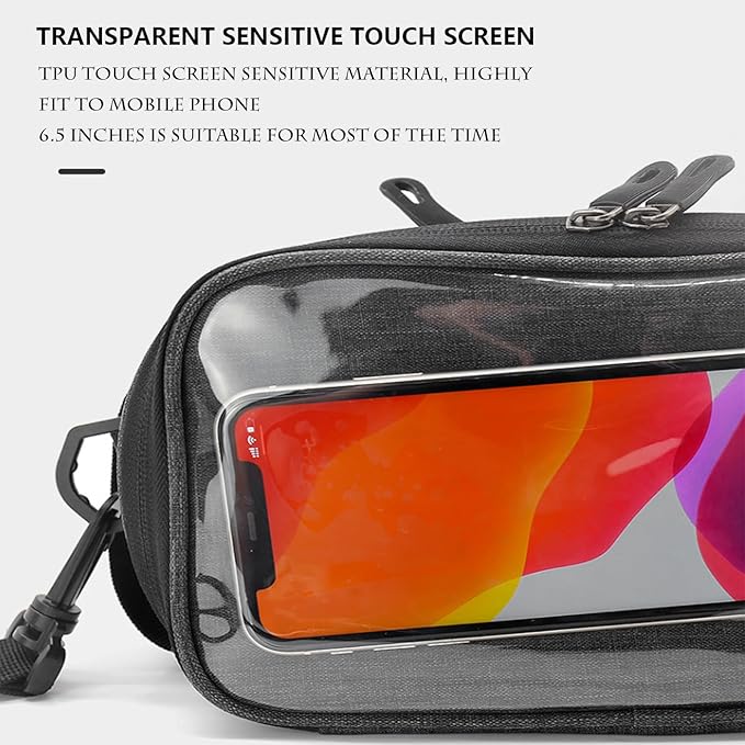 Cycling Handlebar Bag, Waterproof Bike Frame Bag with Touch Screen Phone Holder, Large Capacity, Gray Front Top Tube Storage for Road Bike & MTB (9"x7" / 22x17 cm)