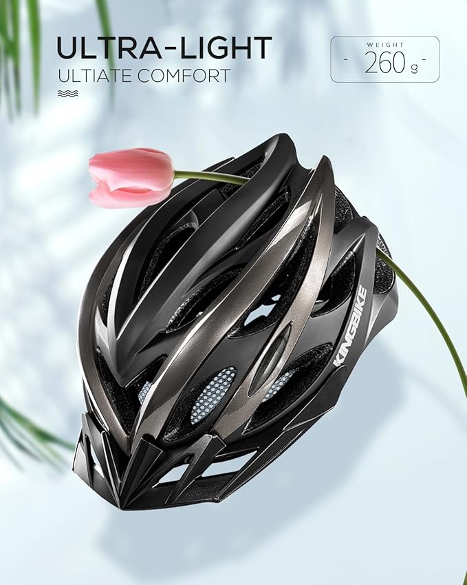 KINGBIKE Bike Helmet for Adult Men Women Youth Road Commute Mountain Cycling Helmets with USB Rechargeable Light Replaceable Padding and Visors Lightweight 20.4-23.6in