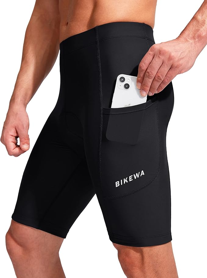 Bikewa Men's Bike Shorts 3D Padded Cycling Road Biking Mountain Riding Biker Bicycle UPF 50+ Cycle Shorts Zipper Pockets