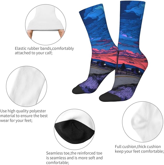 (Cycling on the road) Mid Calf Socks Breathable Adult Unisex Socks Casual Daily Wear for Women Men