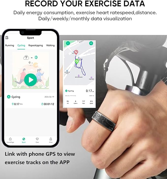 Smart Ring for Men Smart Ring Women Heart Rate Monitor Sleep Tracker Health Ring Fitness Tracker Gesture Control GPS Pedometer Calories Step Counter IP68 Waterproof Compatible with iOS Android Phones