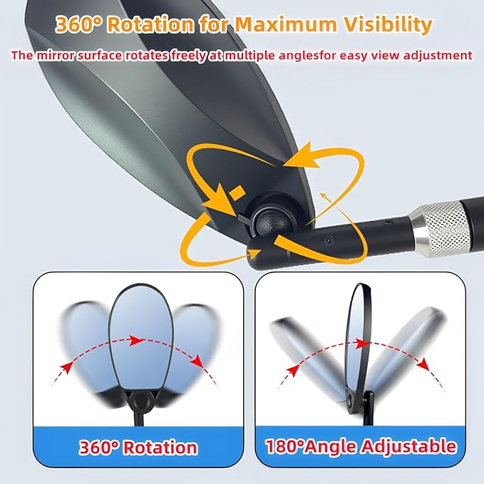 2 Pack Bike Mirrors,[New Version]Handlebar Bike Mirror with Telescopic Linkage,360° Adjustable Safety Bicycle Rear View Mirrors,Anti-Glare Shatterproof Glass Lens,Compatible with E-bikes,Mountain Bike