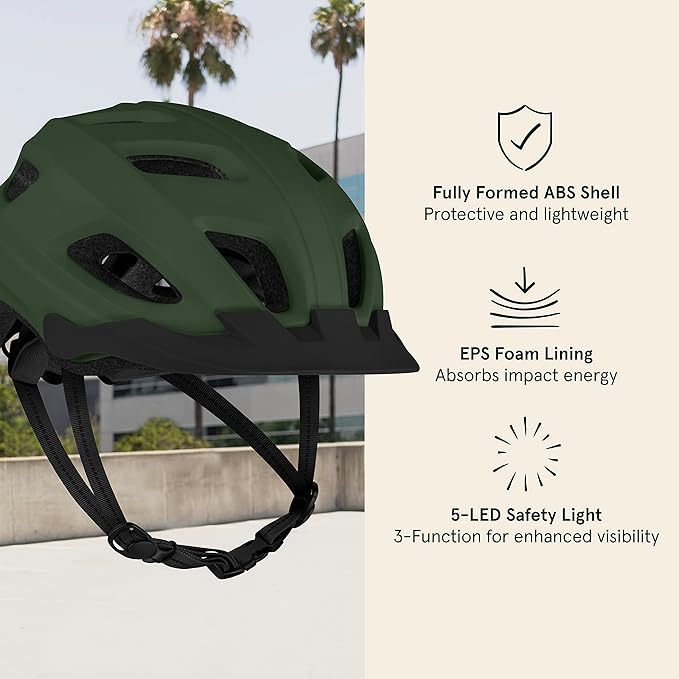 Retrospec Lennon Adult Bike Helmet with LED Safety Light Adjustable Dial & Removable Visor - Adjustable Bicycle Cycling Helmet for Men & Women