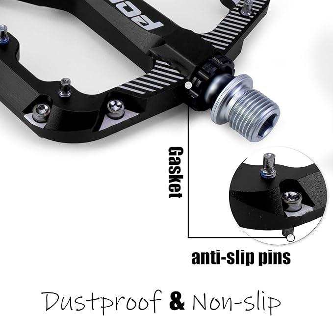Bike Pedals Mountain Bike Adult, Light MTB Flat Pedals Grippy w 20pcs Non-Slip Studs, Glass Fiber Nylon Composite Platform Pedals w Cr-Mo Axel, 9/16" BMX Road Cruiser Gravel Bicycle Pedals