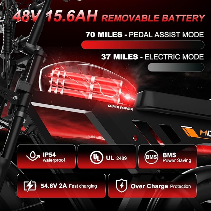 MOVCAN V30 Series Electric Bike for Adults, 3000W/1500W/1000W Motor, 20" Fat Tire Ebike, 37.5MPH/32MPH/28MPH, 120/70Miles, 48V 40Ah/31.2/15.6Ah Dual Battery Motorcycle Ebike for Commuting/Off-roading