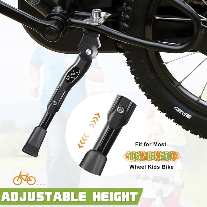 LEICHTEN Bike Kickstand for 16 18 20 Inch Wheel Bike, Adjustable Aluminum Alloy Bicycle Kickstand for Kids Bike Center Mount for Sports/Mountain/Road Bicycles, Black