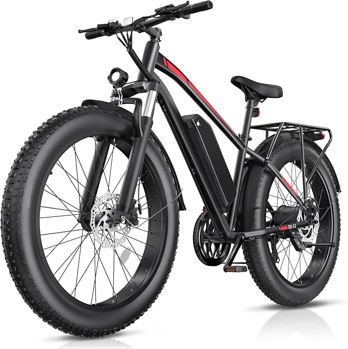 Electric Bike for Adults, 1000W Peak 25MPH 60Miles Ebike,48V 13AH Battery Electric Mountain Bike, 26" x 4'' Fat Tire Electric Bicycle with Rear Rack, Fenders, 7 Speed, UL 2849 Certified