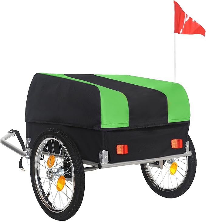 Heavy-Duty Bike Cargo Trailer with Removable Waterproof Cover – 88 lbs Capacity, 16" All-Terrain Wheels & Foldable Design for Camping, Groceries, Hauling Essentials, Green Black