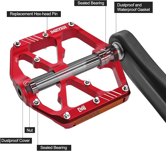 MZYRH 3 Bearings Mountain Bike Platform Pedals - Flat Alloy 9/16" Non-Slip Bicycle Pedals