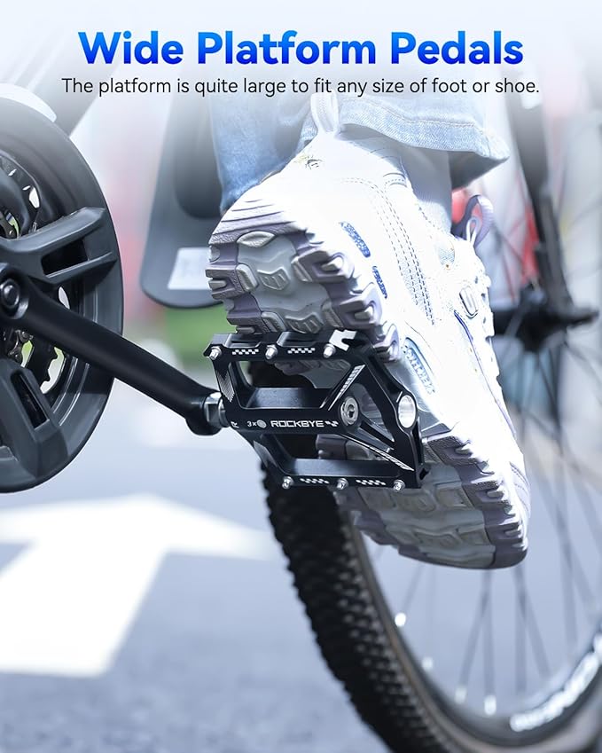 Bike Pedals- 9/16" Lightweight Mountain Bike Pedals with 3 Sealed Bearings Non-Slip Wide Platform,Easy Installation Bicycle Pedals for Road Mountain BMX MTB Bike