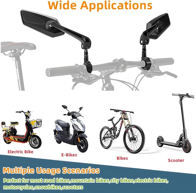Bike Mirrors,2 Pack-Ebike Mirror,360° Adjustable and Rotatable Handlebar Mirrors,Scratch Resistant Glass Lens, Mountai Bikes,Scooter, E-bikes,Road Bikes,Bicycle Universal Fit Accessories