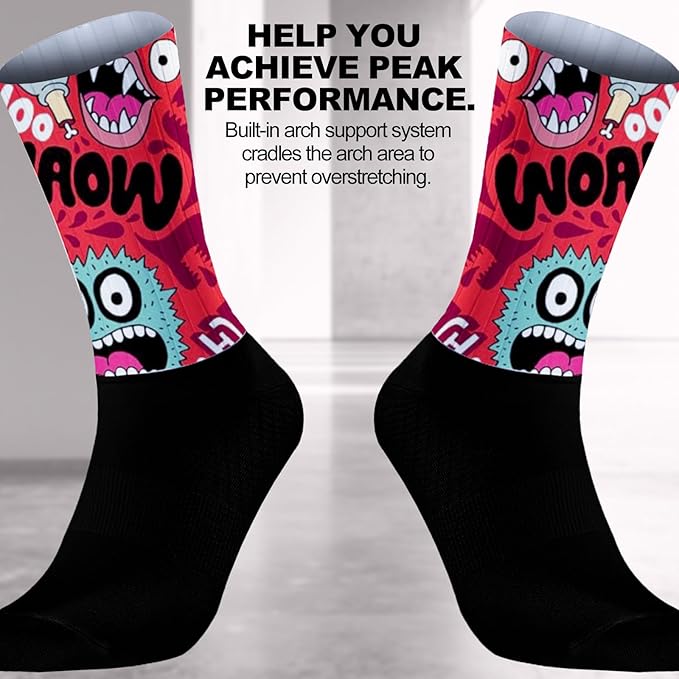 Cycling Socks Athletic Crew Socks Breathable Cushioned Compression Running Hiking Socks For Mens Womens