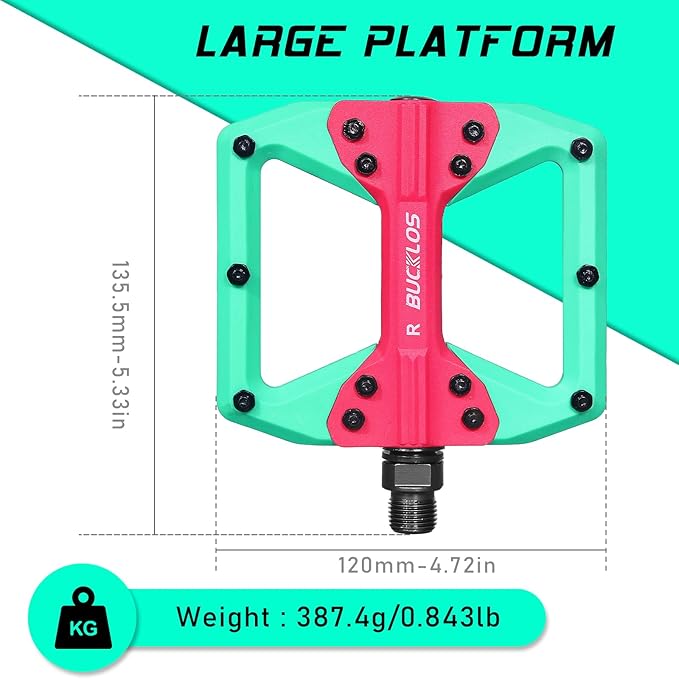 BUCKLOS MTB Flat Pedals Mountain Bike Pedals, 3 Bearings CNC Adult Road Bike Pedals, Bicycle Platform Aluminum Alloy Non-Slip Pedal for Gravel Bike/BMX 9/16"(Black)