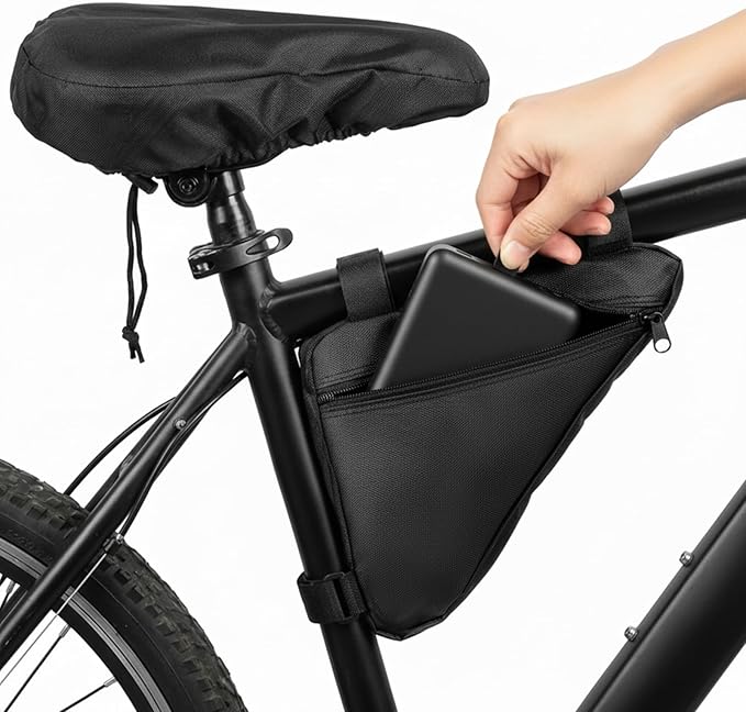 Bike Triangle Bag Mountain Bicycle Frame Bag Top Tube Front Saddle Pouch Lightweight Cycling Storage Pack Tools Accessories for Road Commuter Bikes Keys Wallet Phone (Black)