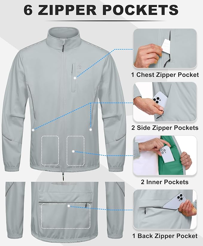 Little Donkey Andy Men's Cycling Jackets Reflective Packable Running Jacket Windproof Water-Resistant for Hiking Biking