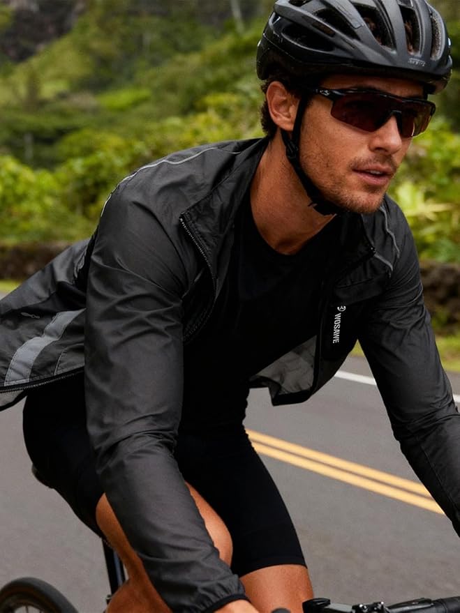 WOSAWE Men's High Visibility Cycling Wind Jacket Water Resistance Reflective Windbreaker