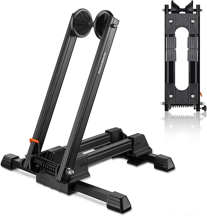 ROCKBROS Foldable Bike Stand Alloy Steel Rust-Resistant Bike Floor Stand Rack Folding Indoor Parking Wheel Holder Fit 20”-29”for Entryway, Garage, Home Bikes Parking & Storage