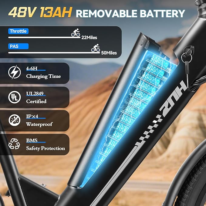 ZNH Electric Bike for Adults, 1000W Peak Motor 28MPH Mountain Ebike, 48V 13Ah Removable Battery Up to 65 Miles, 26" Electric Bicycle with 21-Speed Gear & Front Suspension, UL 2849 Certified