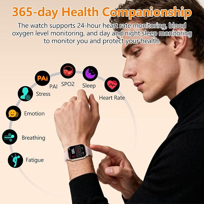 Smart Watch for Women Men with Text and Call, Smartwatches with Heart Rate/SpO2/Sleep/Stress Monitor, 100+ Sports Modes, Fitness Watches Compatible with iOS/Android (Pink, 1.96")