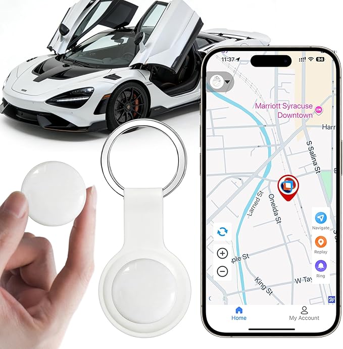 GPS Tracker for Vehicles and Cars, Real-Time Location Tracking Device, No SIM Card No Subscription, No Monthly Fee, Long Standby Waterproof Tracker for Pets, Dogs & Valuables (Android & iOS)-White