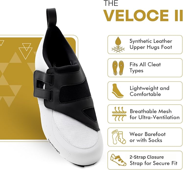 Tommaso Veloce II Cycling Shoes - Ride in Style - Peloton Shoes Triathlon Road Bike Indoor Cycling Men Women Compatible with Look Delta SPD SPD-SL Cleats White Black