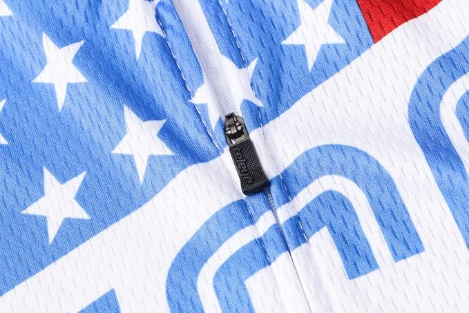Cycling Jersey Short Sleeve USA Style Bike Tops with Pocket Reflective Stripe