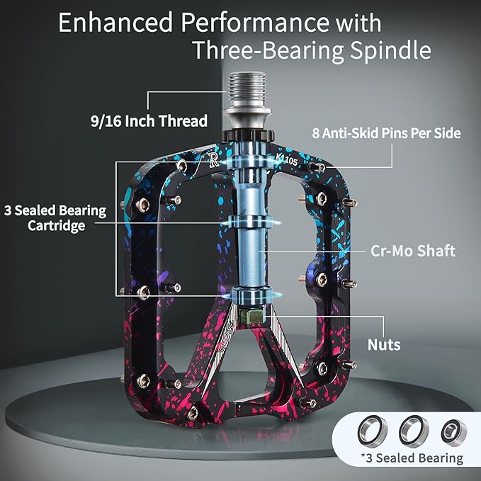 Premium Bike Pedals, Lightweight Bicycle Pedals for BMX/MTB -Universal Aluminum Wide Paltform and Lightweight
