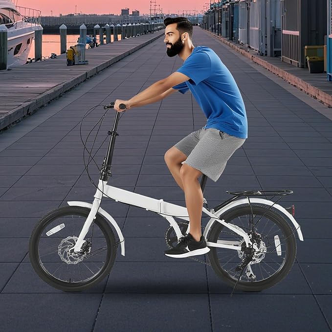20 Inch Folding Bike 7 Speed Foldable Bicycle with Dual Disc Brakes Front Rear Fenders Adjustable Seat and Handlebar 176Lbs Capacity, Commuting City Bicycle