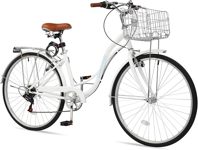 Ktaxon Women Bike 24/26 Inch Bicycles for Women, Beach Cruiser Bike with Premium Derailleur & Shift Lever, Adjustable Seat, High-Carbon Steel Frame and Excellent Welding Technology | Premium Derailleur, Shift Lever, Adjustable Seat