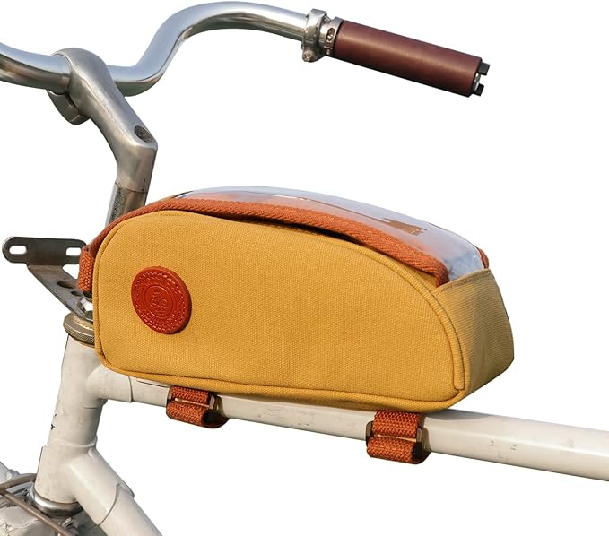 TOURBON Water-resistant Bike Bag Cell Phone Holder Bicycle Handlebar Pouch Cycling Top Tube Frame Case with Transparent Window - Khaki
