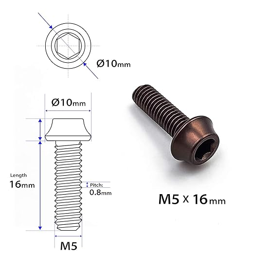 ONIPAX Aluminum Water Bottle Cage Bolts M5 x 16mm Pack of 4 pcs (Grey)