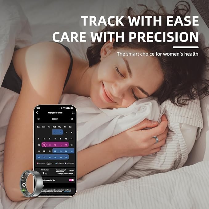 AI Smart Ring, Fitness Tracker with Heart Rate, Sleep Tracking, Step Tracking, 10ATM, Waterproof Smart Ring for iPhone and Android (Matte Black, 9)