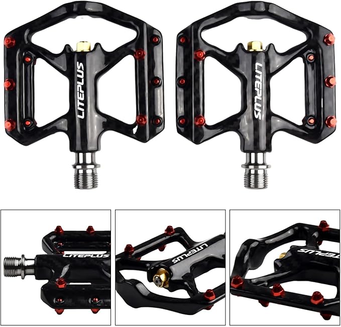 Ultralight Carbon Fiber Road Bicycles Pedals – 181g/pair, 99mm Wide Platform for Titanium Sealed Bearings & 10 Aluminum Anti-Slip Nails, Compatible for Road/Mountain/Folding Bikes