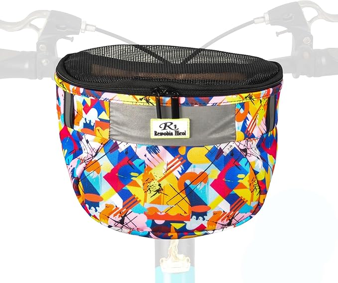 Kids Bike Basket,Durable Front Frame Bicycle & Scooter Basket Bag,Waterproof Fabric Bicycle Handlebar Bag for Boys, Girls, Toddlers with Zipper Mesh Lip (Camouflage)