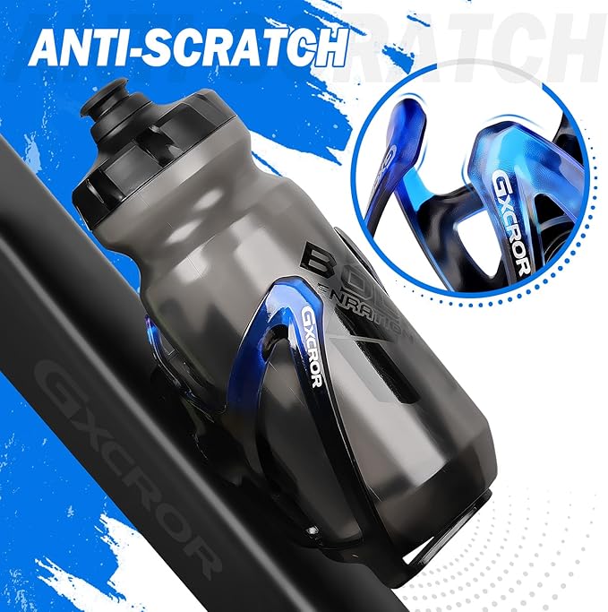 GXCROR Air Cage Bicycle Bottle Cage with Stealth Airtag Storage,Bike Water Bottle Holder,Water Bottle Holder for Bike,Durable,Bike Cup Holder for Most Bottle (BlackBlue&Bottle)