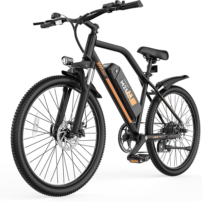 Electric Bike for Adults - 48V Commuter E Bike with 750W Peak Motor, 26" Electric Mountain Bicycle, 374Wh Removable Battery, Up to 20MPH, Front Suspension & Dual Disc Brakes