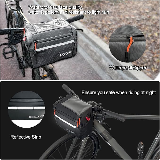 Bike Handlebar Bag, Insulated Cooler Front Frame Bag with Touch Screen Phone Holder, 4L Water Resistant Bicycle Basket Storage Pouch, Convertible Shoulder Pack for Ebike MTB Road