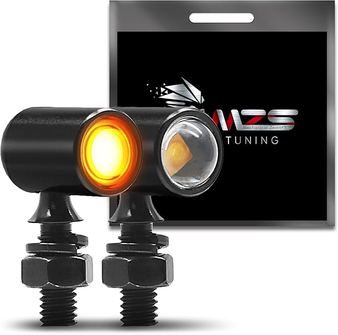 MZS Motorcycle Rear LED Turn Signals, Amber Light Mini Turn Signal Tail Light, Minimalist Design, Universal 6mm Screw Suitable for 6mm/8mm/10mm Hole Compatible with Most Family Motorcycles