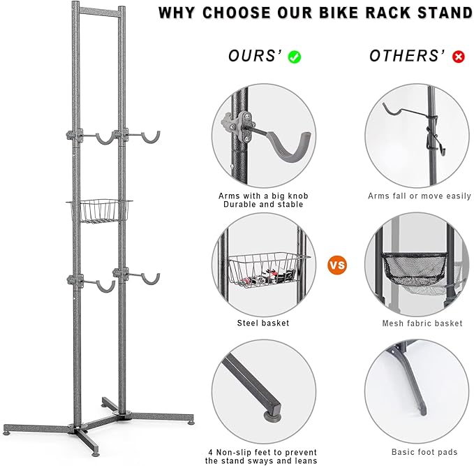 CXWXC 2-/4-Bike Storage Rack with Basket - Indoor Bike Rack for Garage/Apartment - Road Mountain and Hybrid Bike Garage & Home
