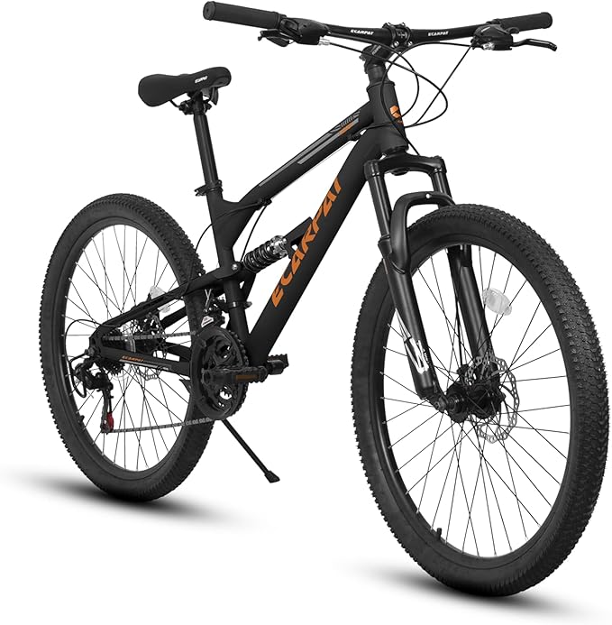 Ecarpat 24/26/27.5 Inch Mountain Bike, Full/Front Suspension Mens Boys Mountain Bike with 21 Speed Steel Frame and Dual Disc Brakes, Adult Sport Bicycle for Trail City Road, Gift Choice